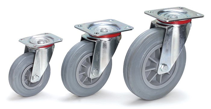 Roue pivotante à bandage caoutchouc non tracant