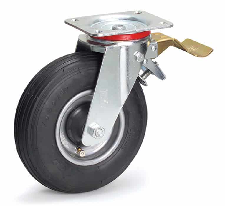 Roue gonflable pivotante avec frein