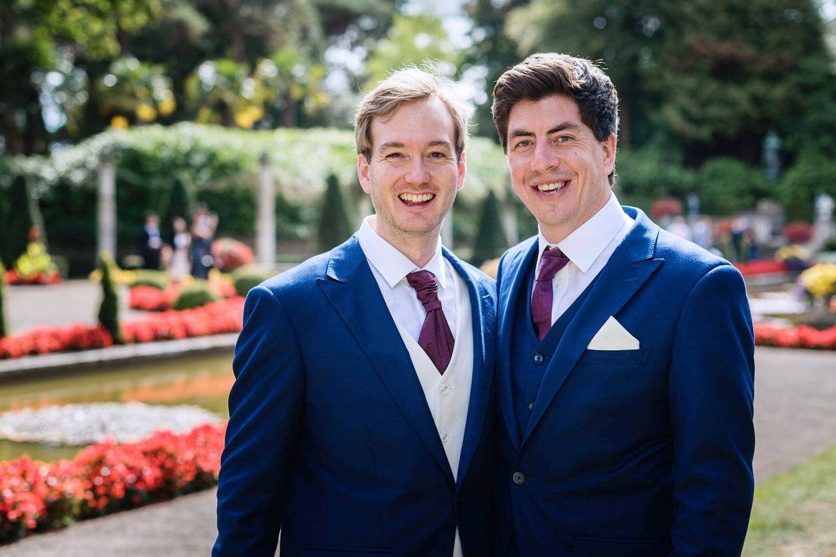 Groom and best man outside the Italian Villa in Poole