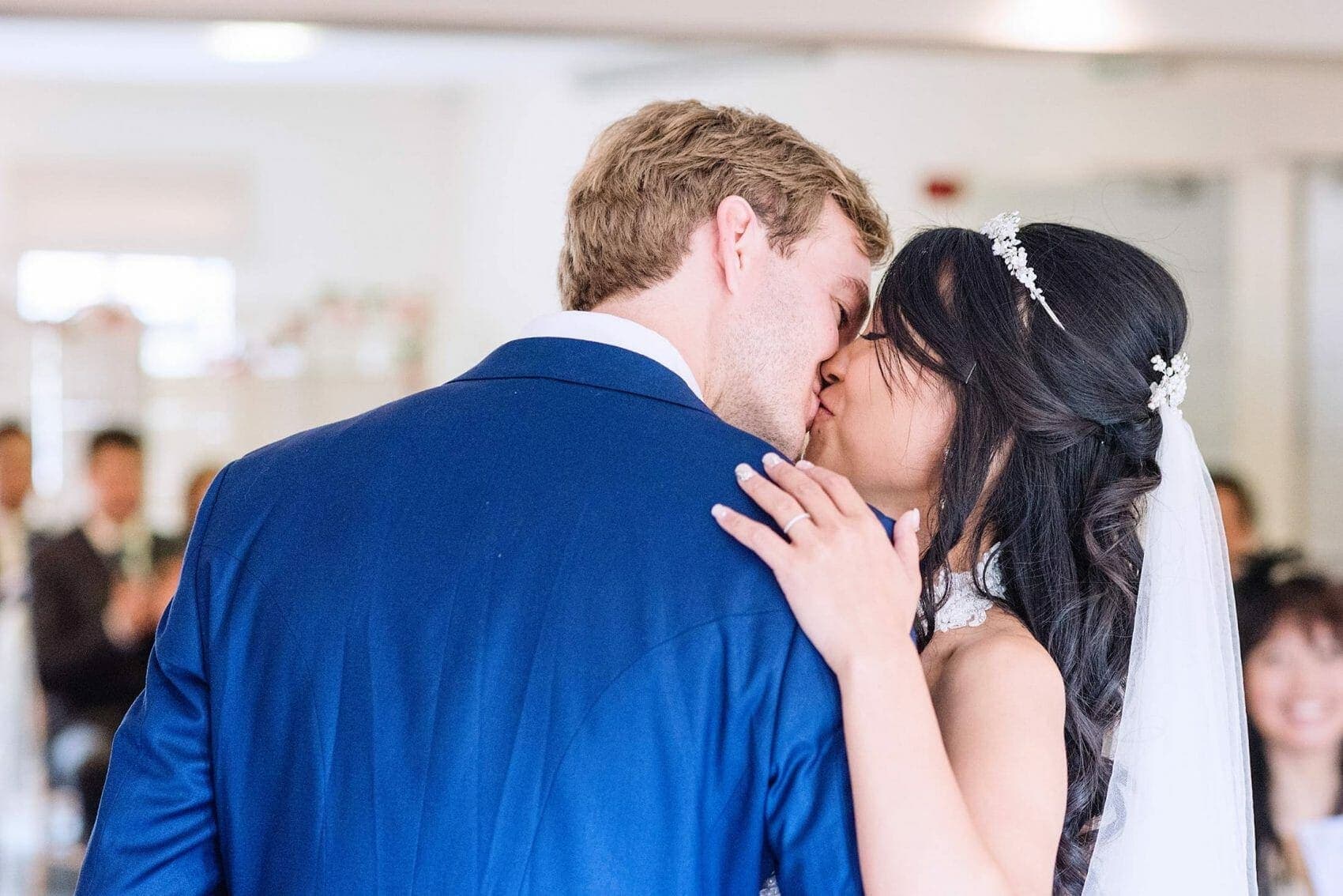 Wedding kiss at The italian Villa in Poole, Dorset