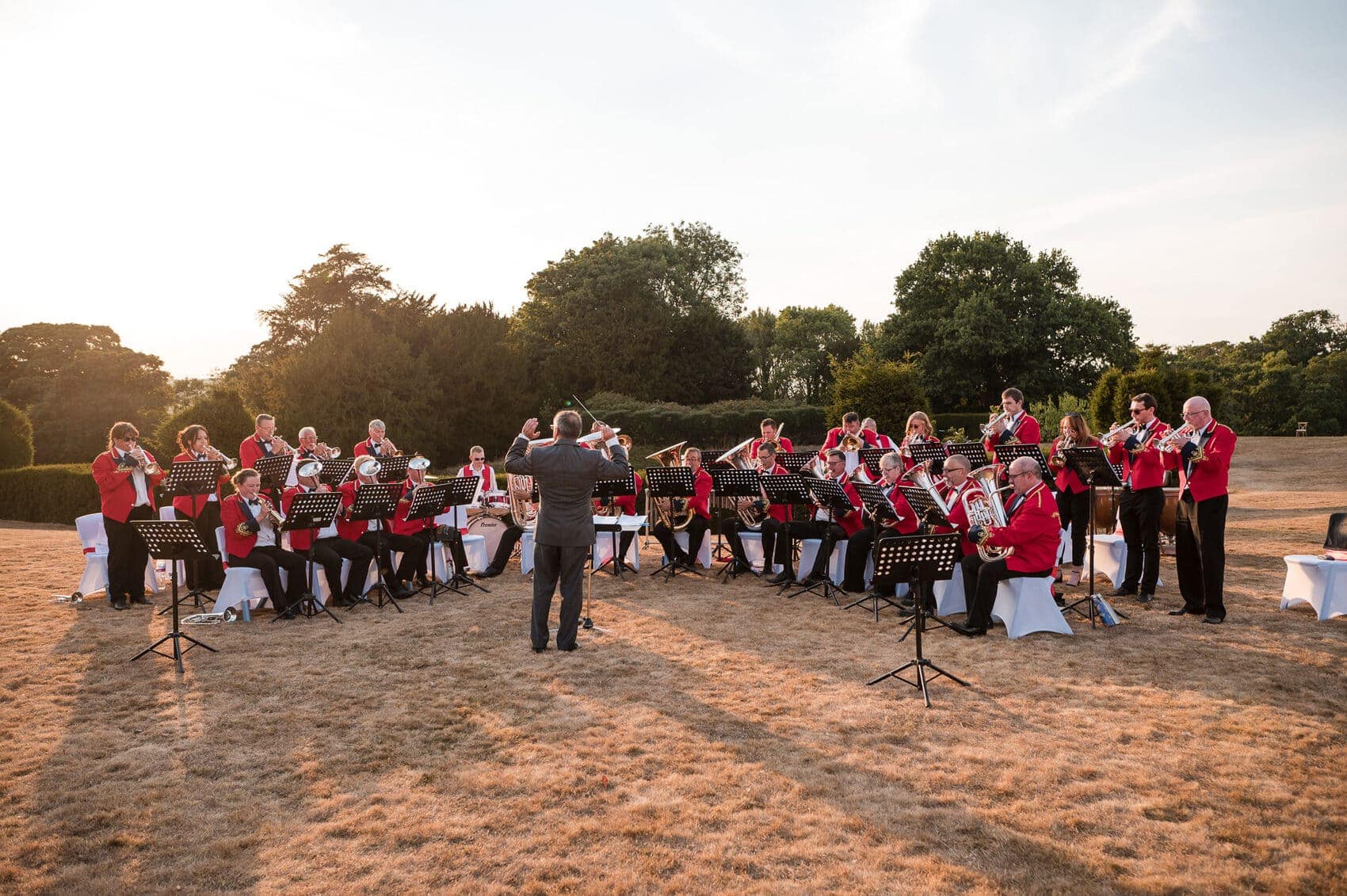 Brass Band playing on Lawn at Hale Park House wedding