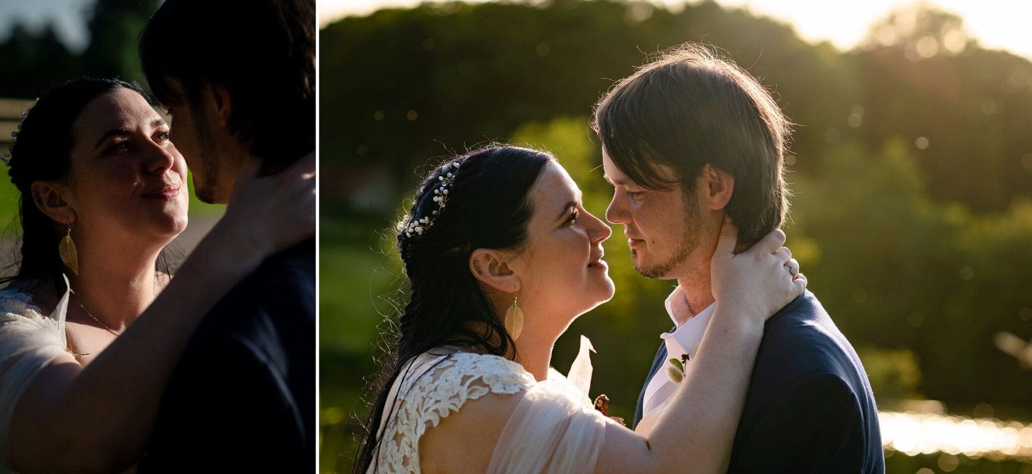 Bride an groom portraits by Ashley Wood Farm wedding lake