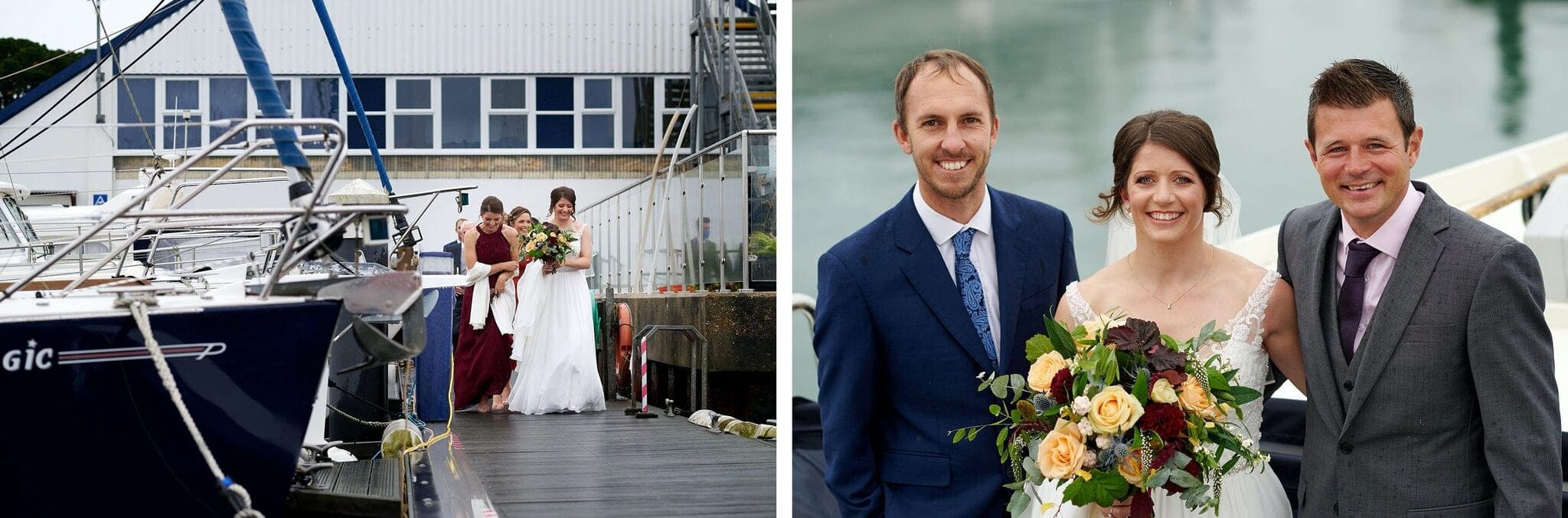 Bride walks the pontoon in Poole RYMC