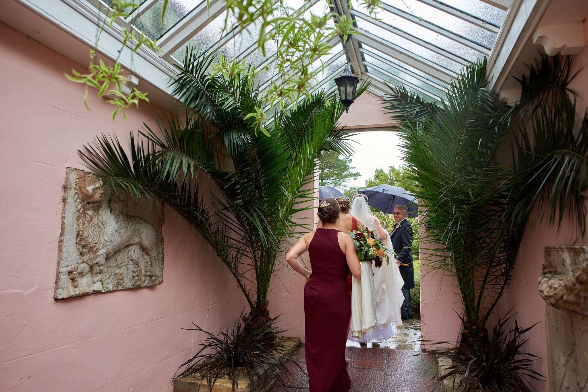 bride walking to Brownsea Island wedding church