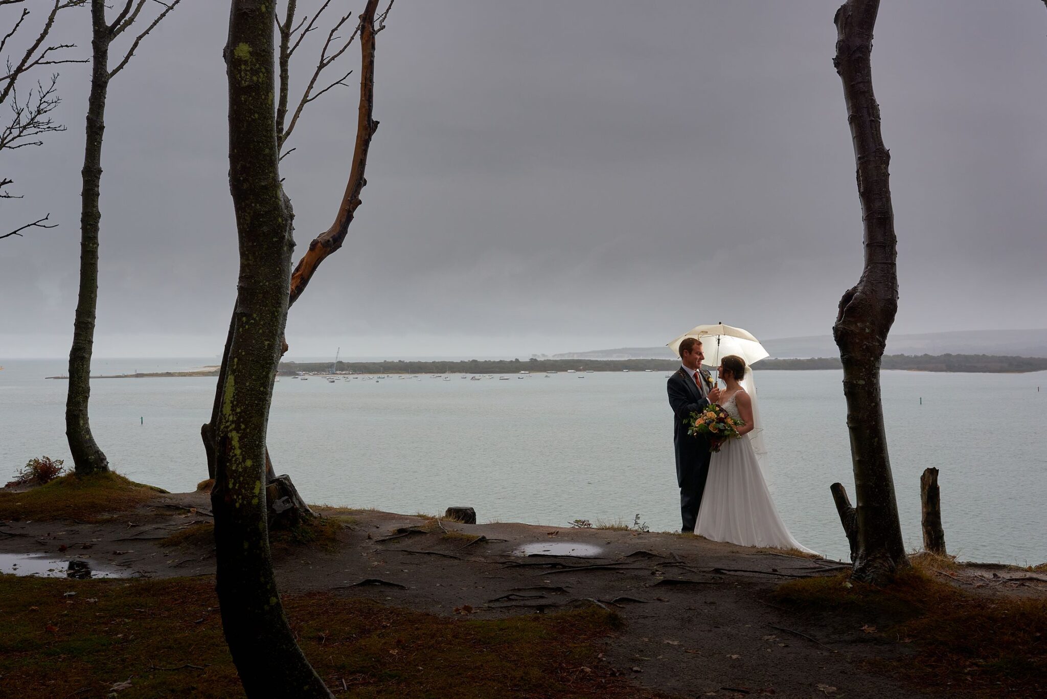 View over Poole harbour entrance Brownsea Island wedding