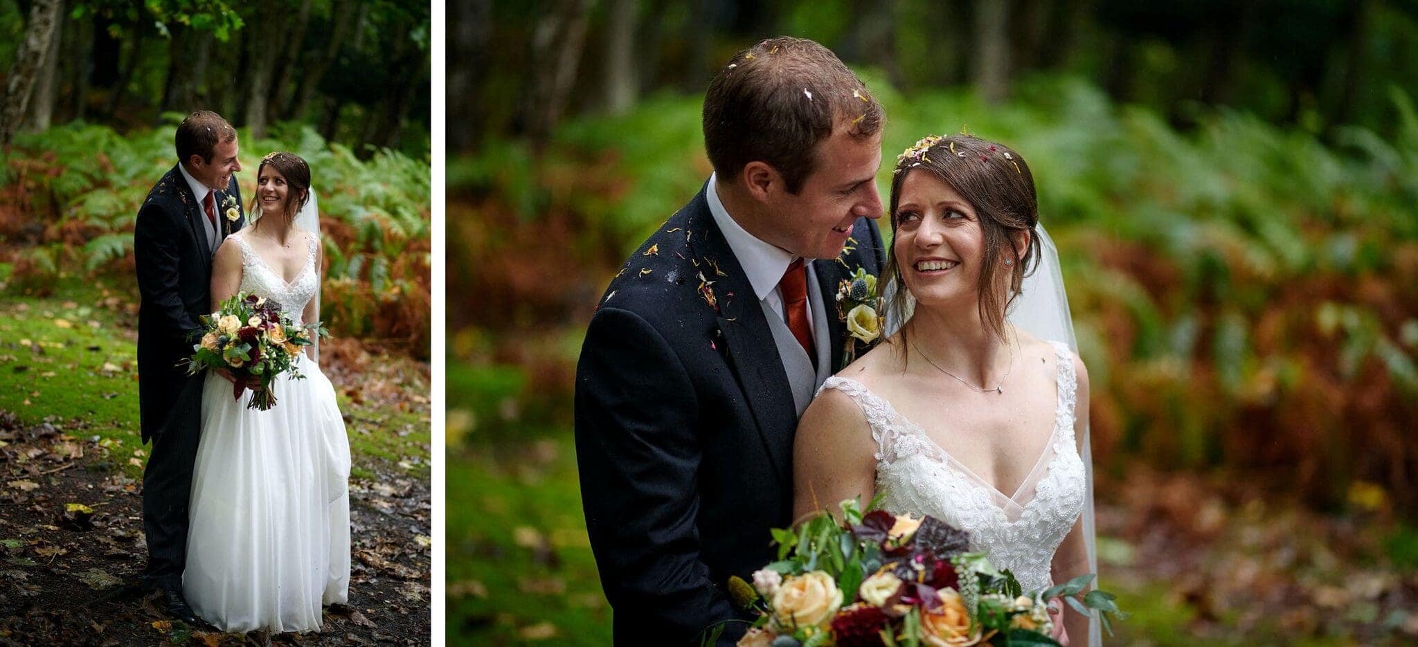 Bride ant groom in the rain