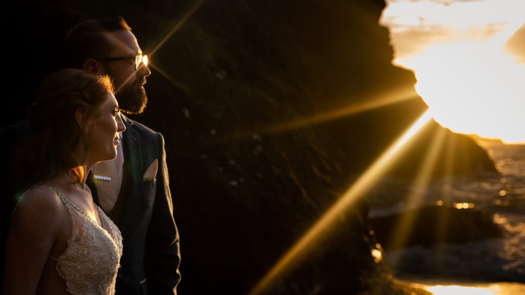 Setting sun on the cliff face at Tunnels Beaches Wedding venue