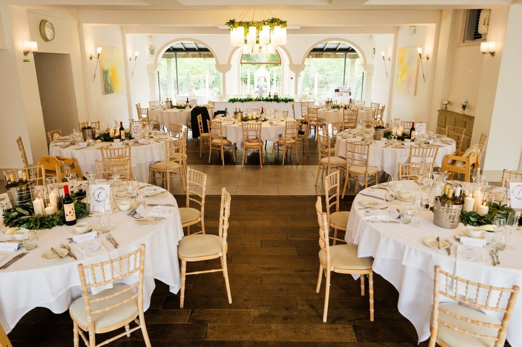 The wedding breakfast room set up and ready at The Italian Villa in Poole