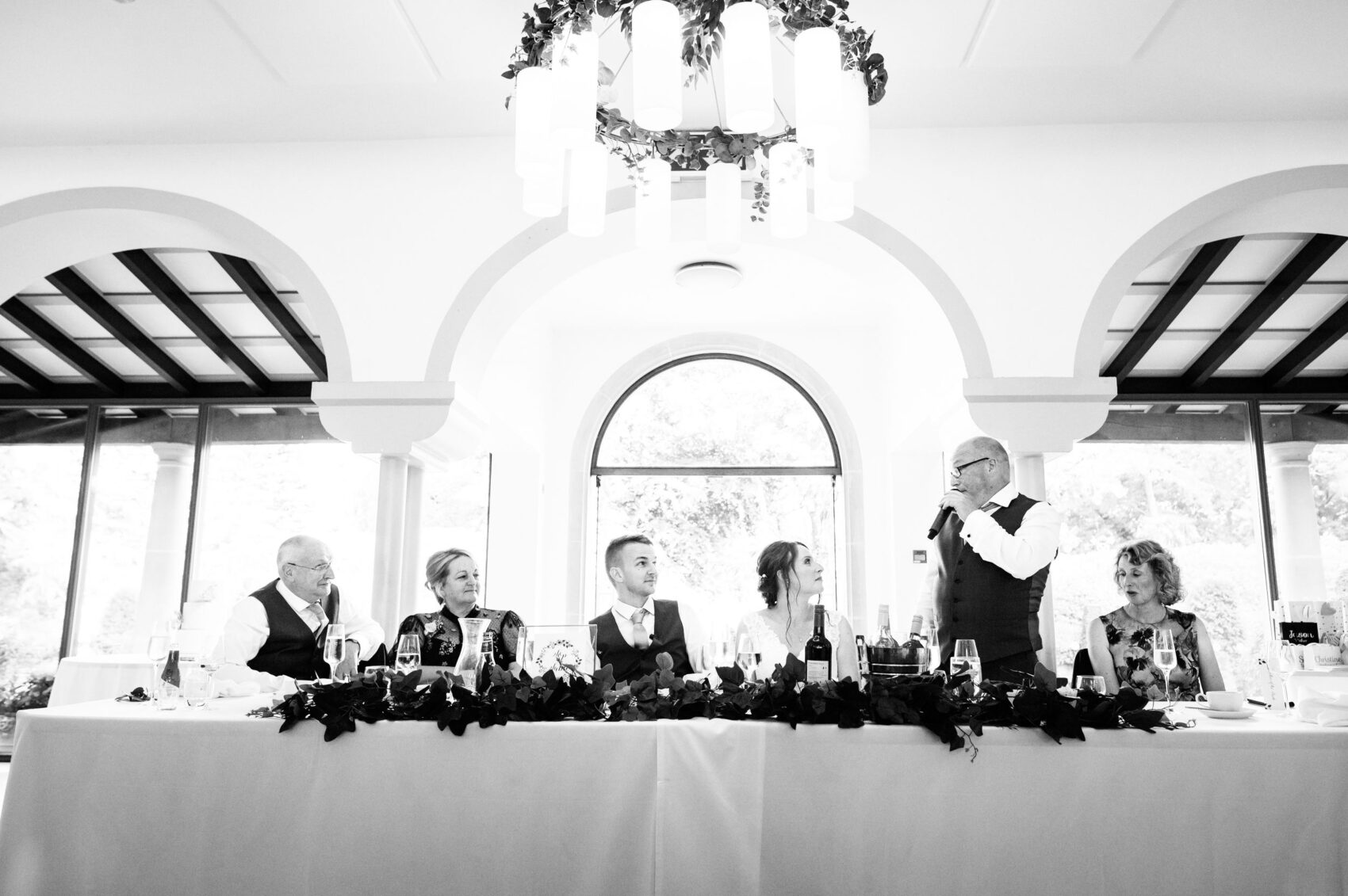 Father of the bride speaking to the bride during The Italian Villa speeches