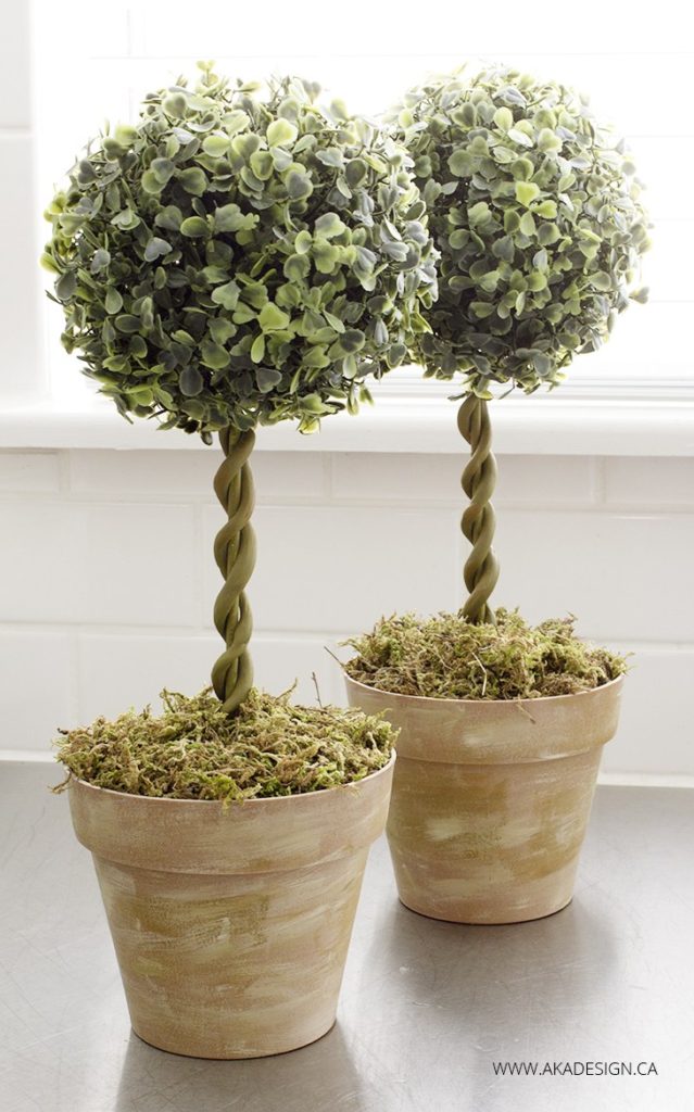 Topiary Trees made with fake plants from the dollar store