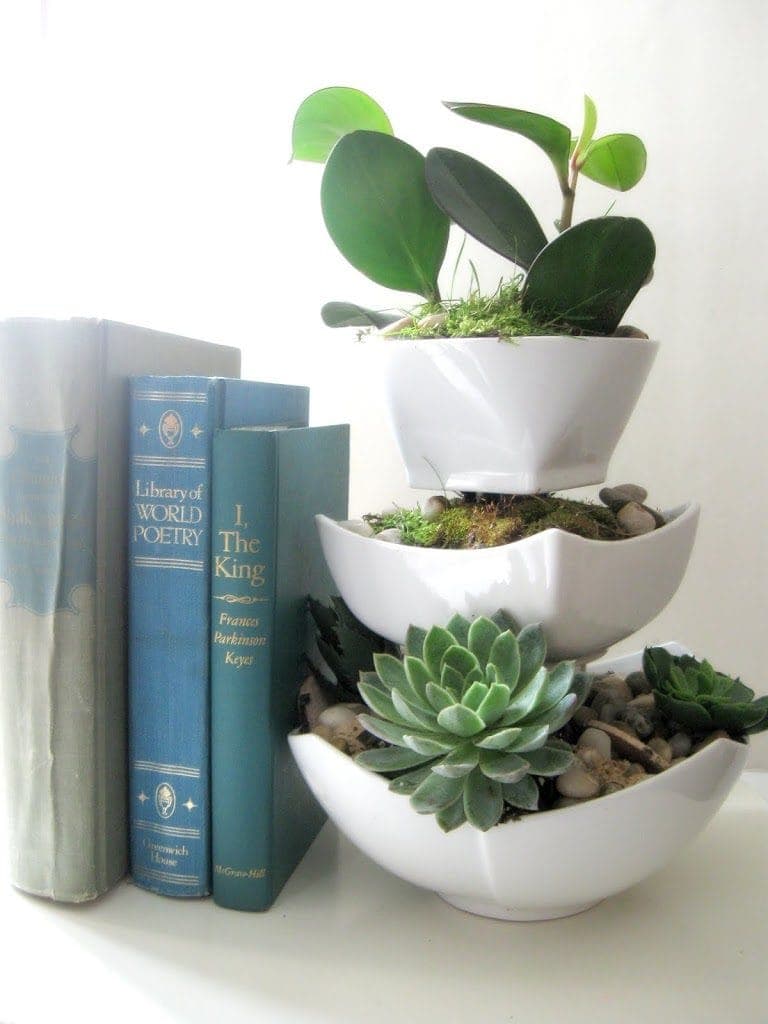 Tiered Succulent Display using artificial plants from dollar store