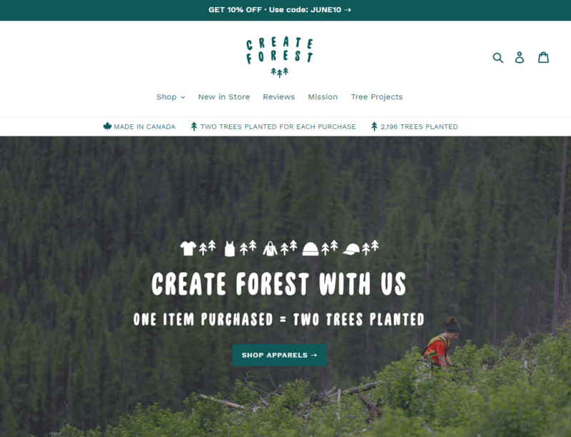 create forest homepage two trees planted