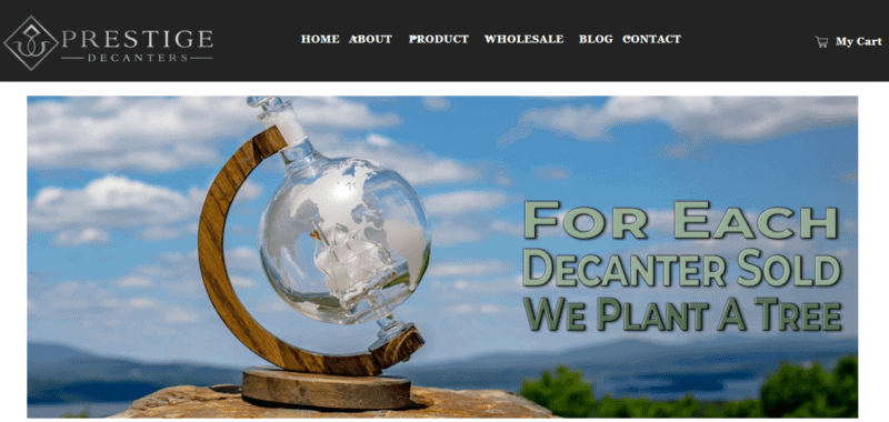 prestige decanters homepage - for each decanter sold, we plant a tree