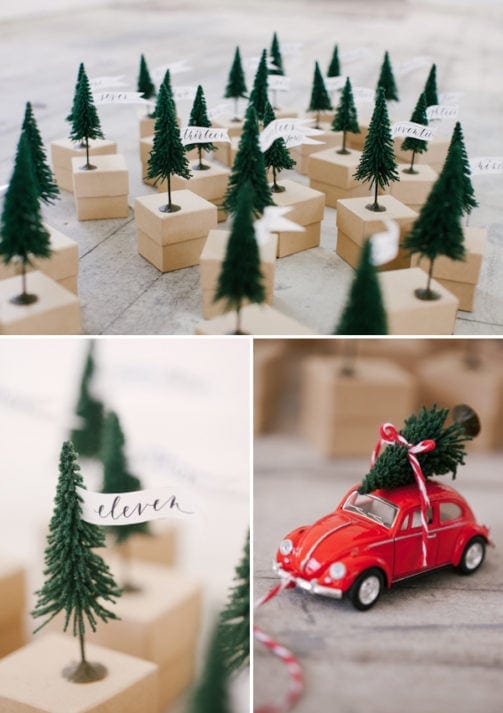 DIY Advent calendar, boxes with little trees on top