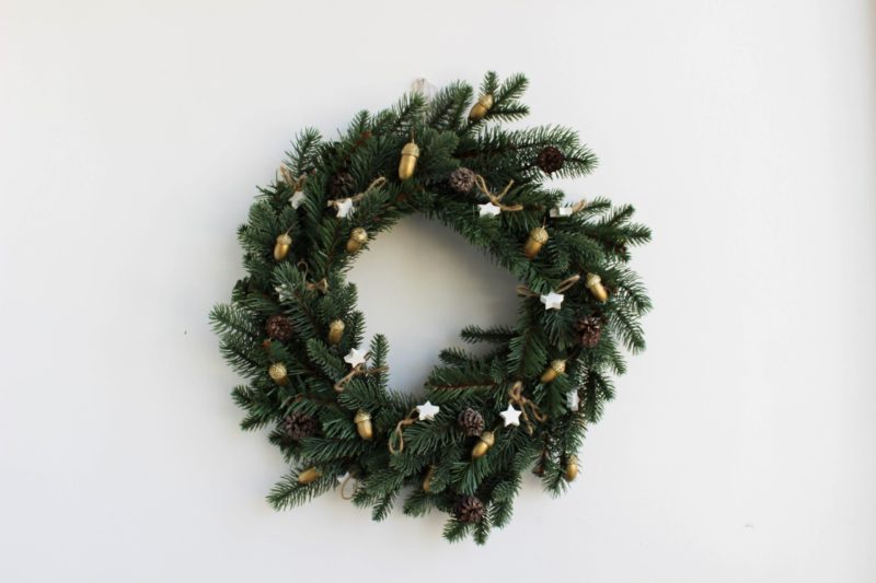 gold acorn and pine cone wreath