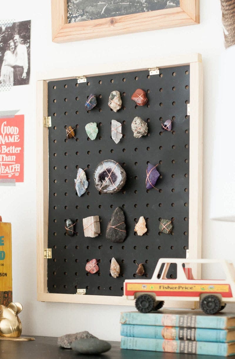 DIY rock and mineral collection wall art