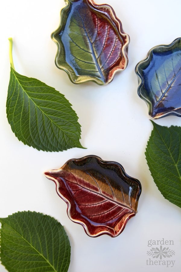 leaf shaped dishes made from clay