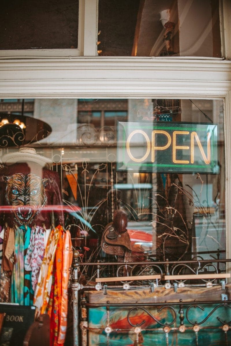 thrift store with open sign