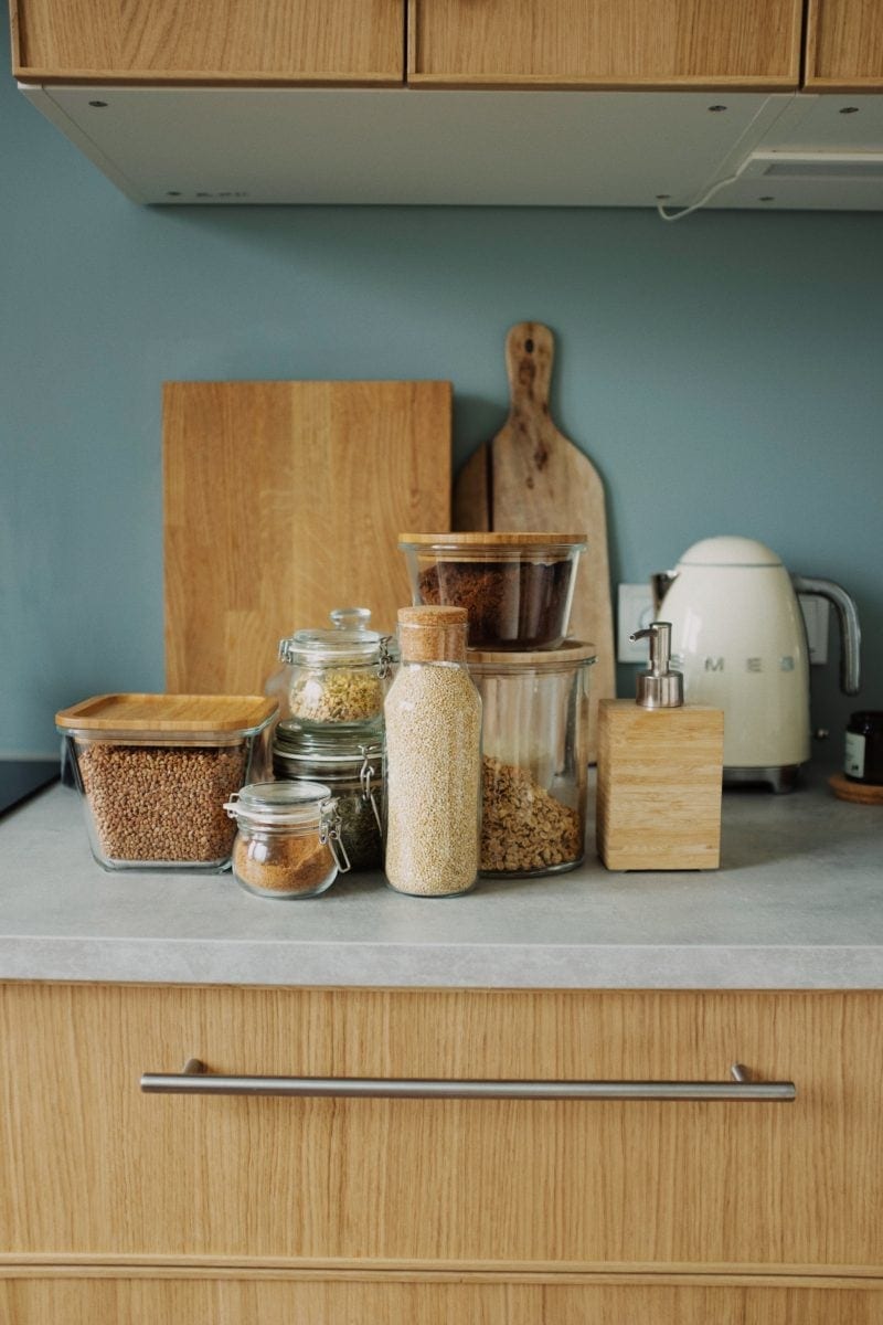 food in clear glass containers