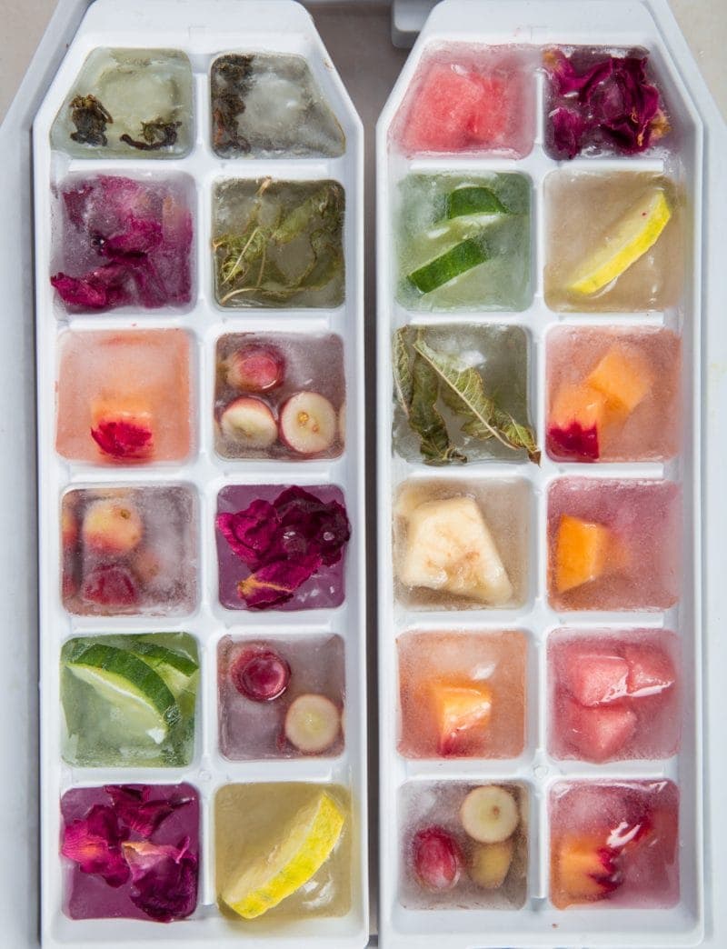 fruit frozen in ice cube tray which reduces food waste