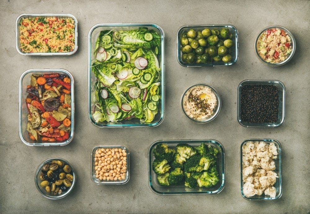 food in reusable glass zero-waste kitchen containers