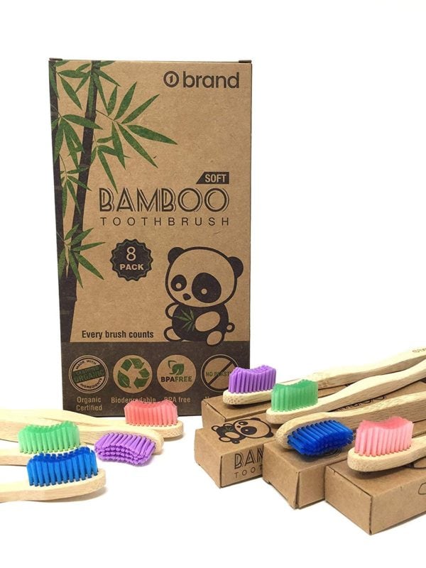 compostable bamboo toothbrushes by Brand on Amazon
