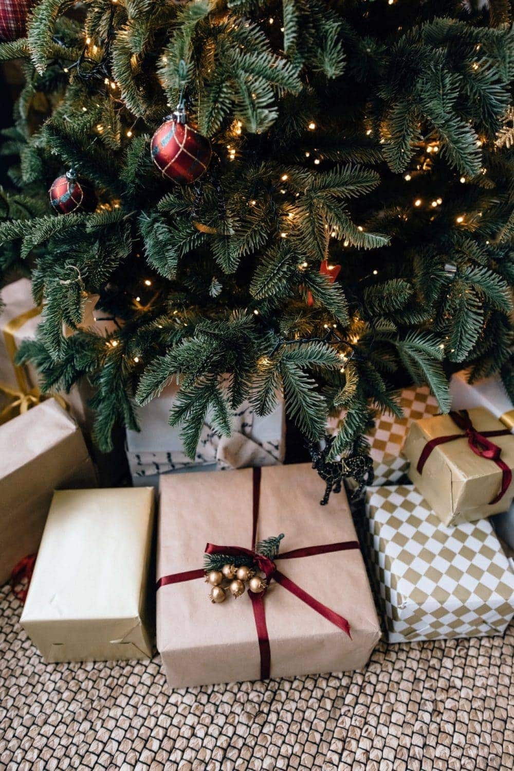 christmas tree with eco-friendly wrapped presents