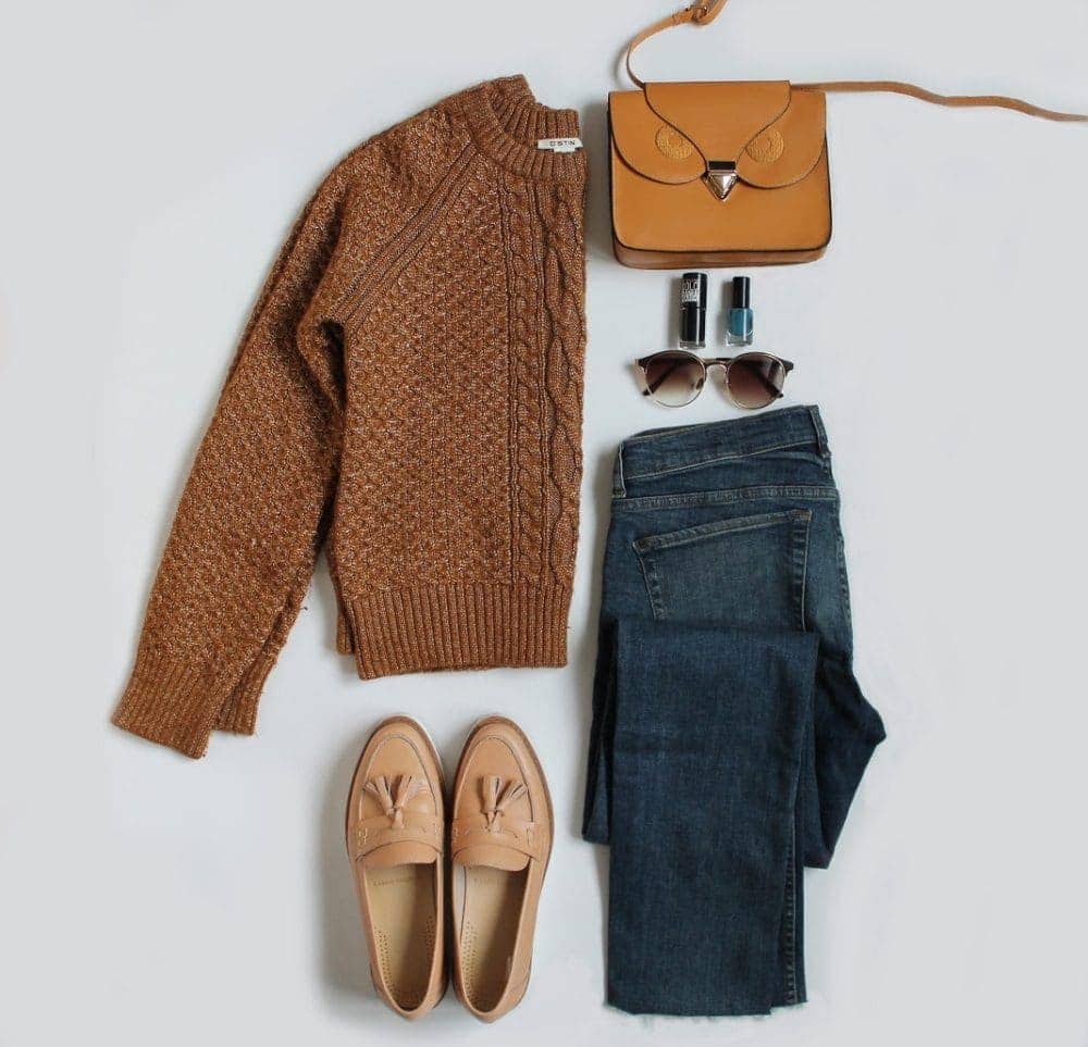 brown sweater jeans purse and shoes flaylat