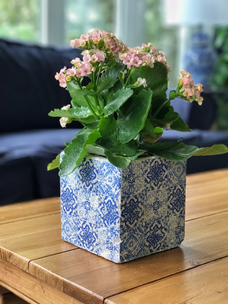 DIY upcycled planter pot from tile samples