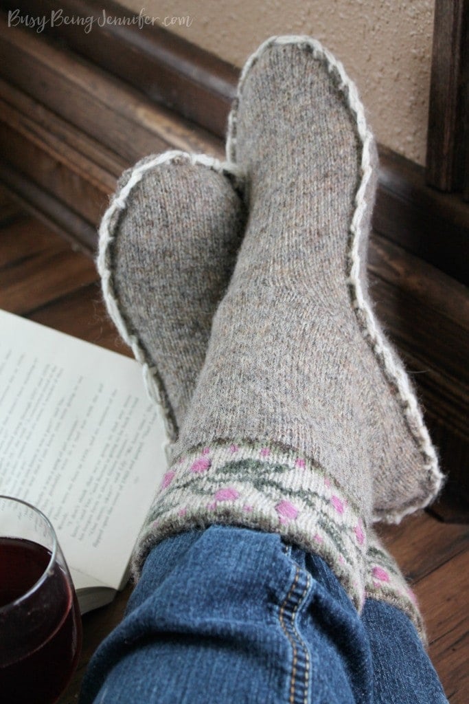 DIY slipper boots from repurposed sweater