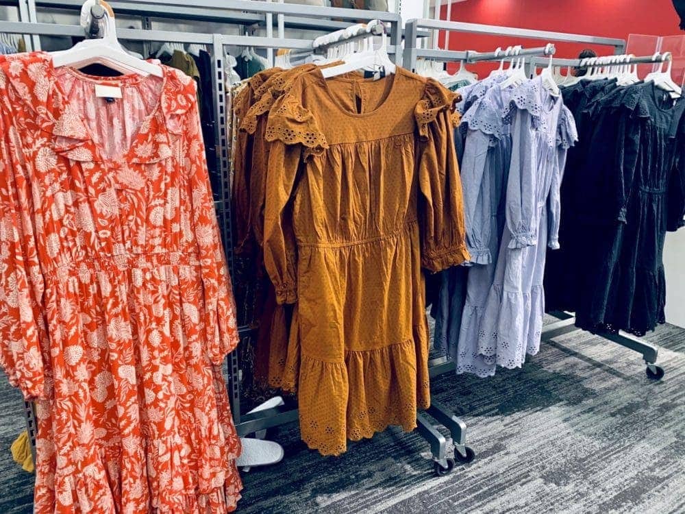 fast fashion clothing hanging on racks in Target