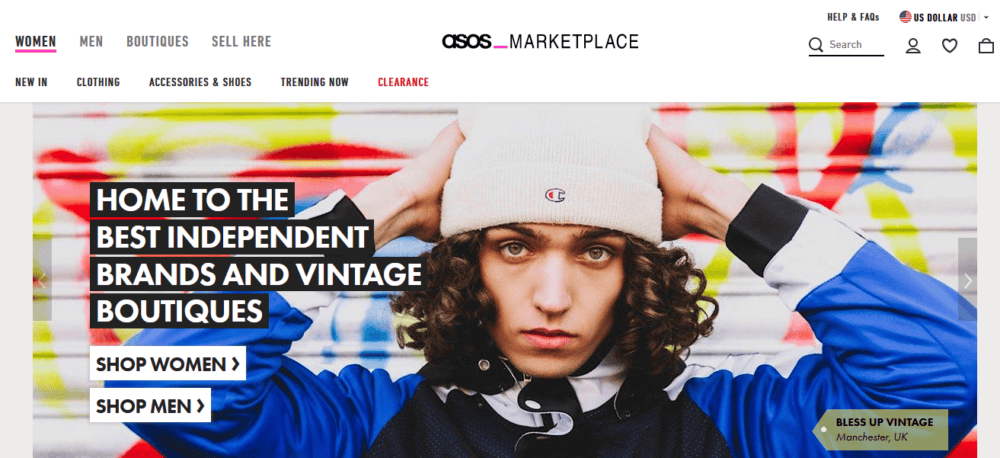 online thrift shop ASOS marketplace website homepage
