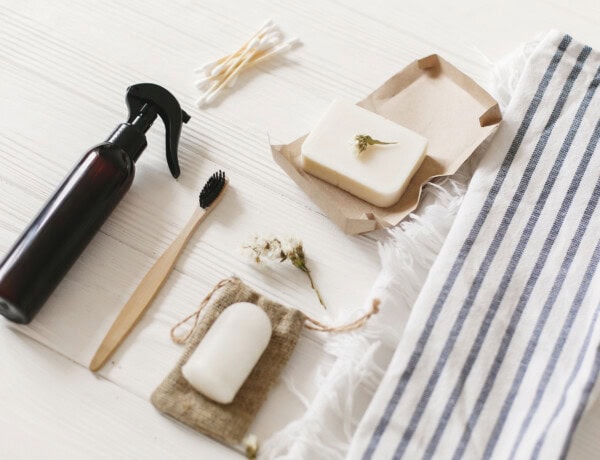 zero-waste toothpaste bar soap cotton swaps on table