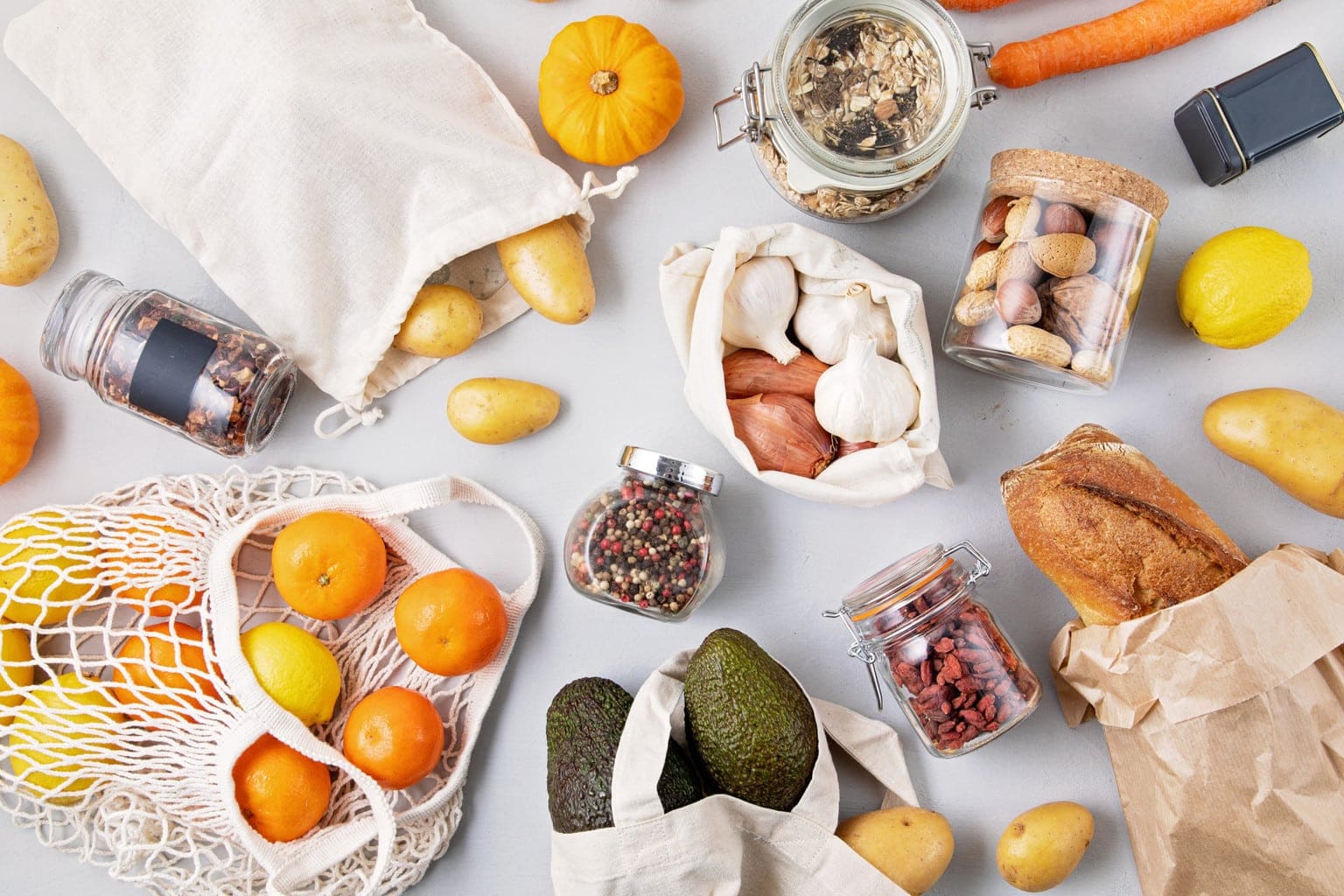 zero-waste food storage ideas flatlay