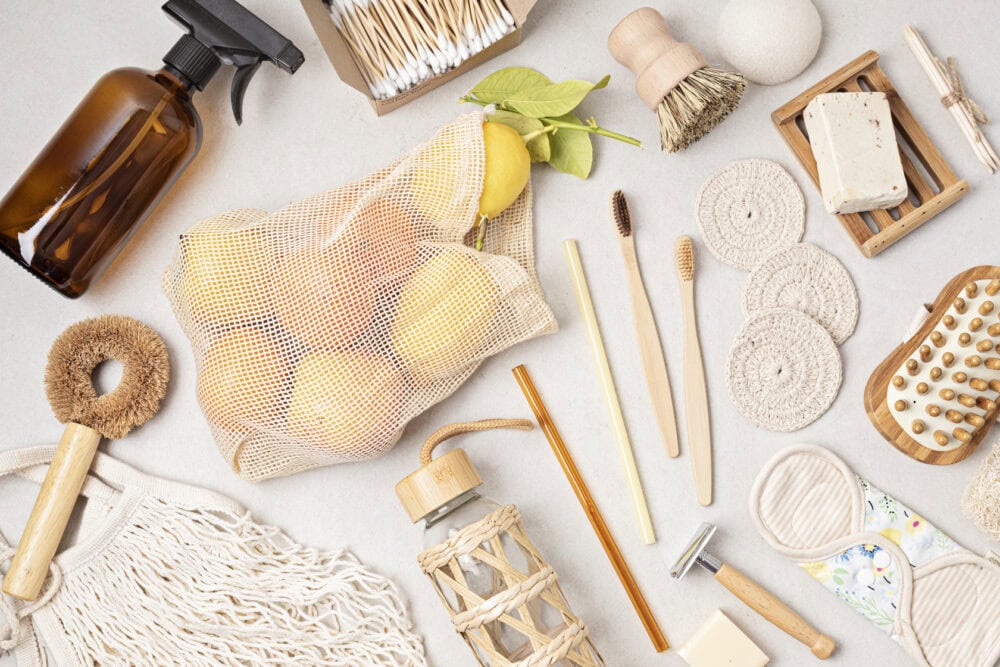 eco-friendly products and zero-waste products on table