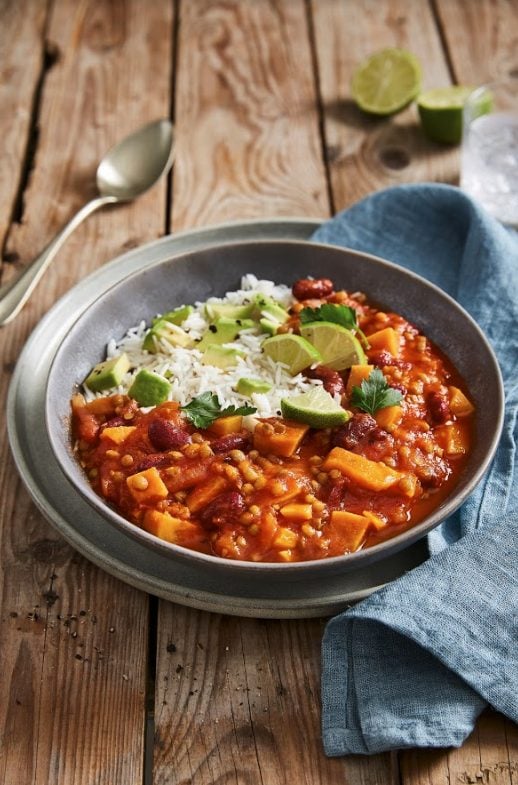 Chili sin carne med flåede tomater