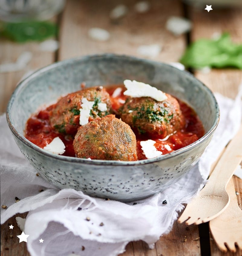 Boulettes d’épinards à la sauce tomate cerise