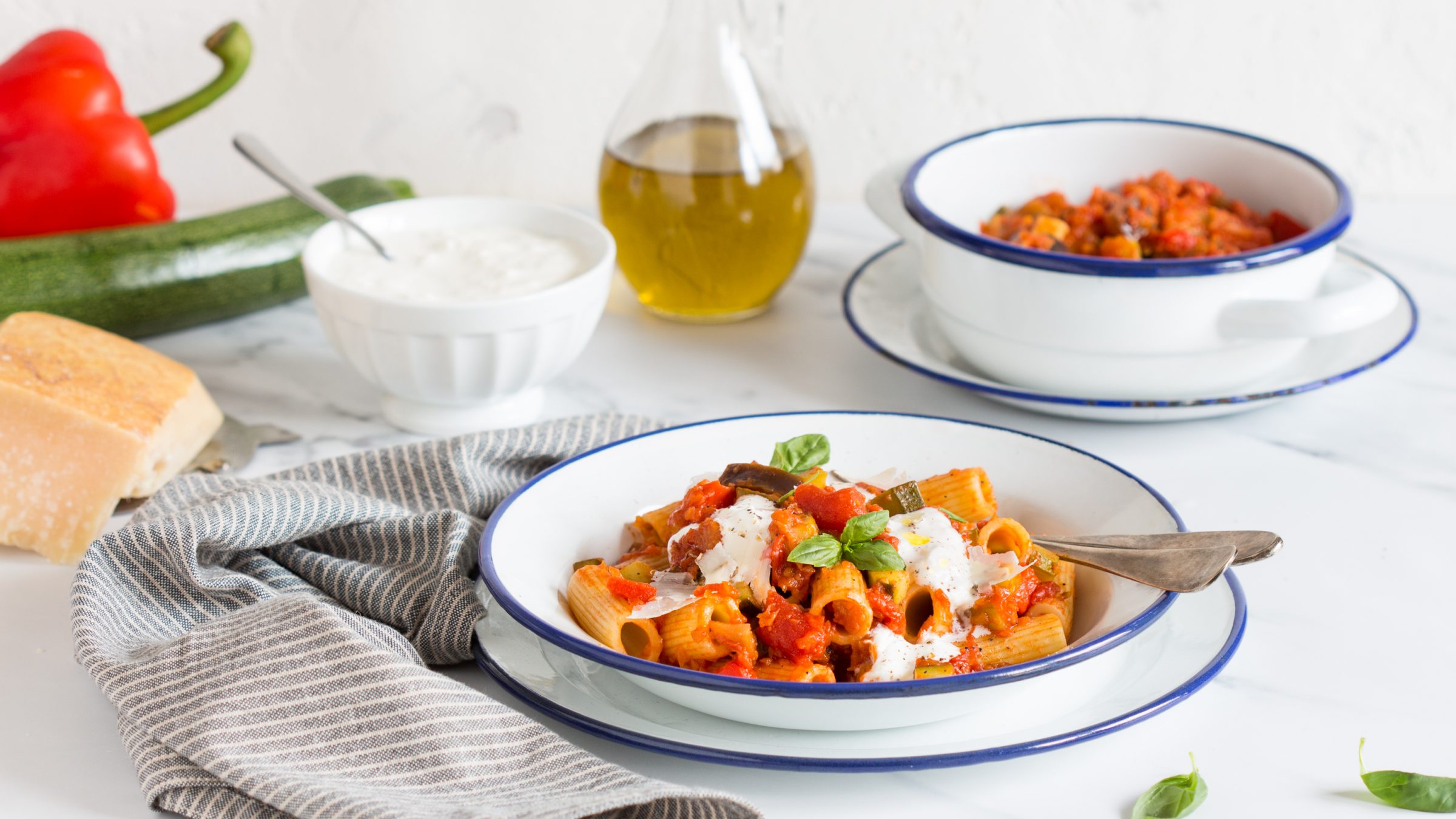 Rigatoni aux légumes et à la stracciatella
