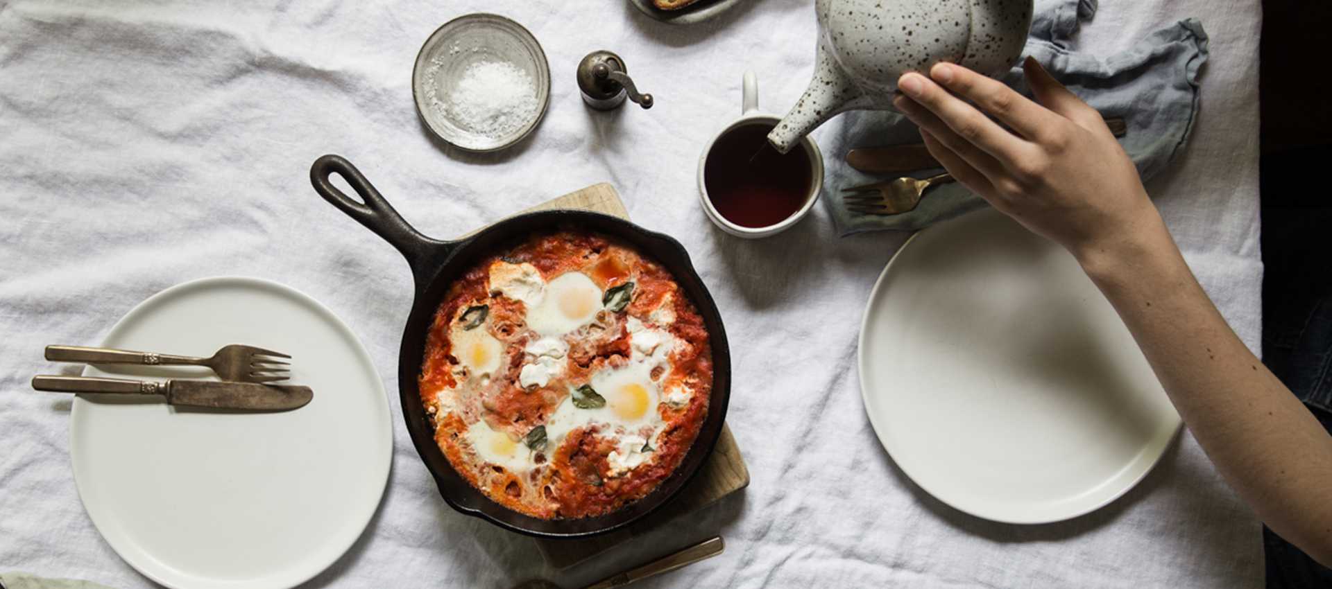 Baked eggs tomato made with chopped tomatoes