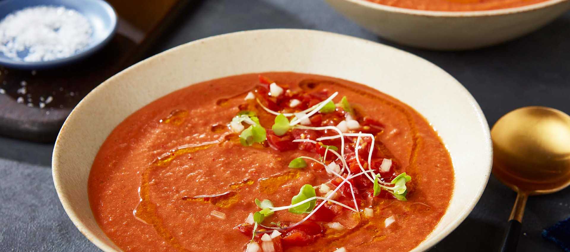 Fresh tomato soup made with sieved tomatoes