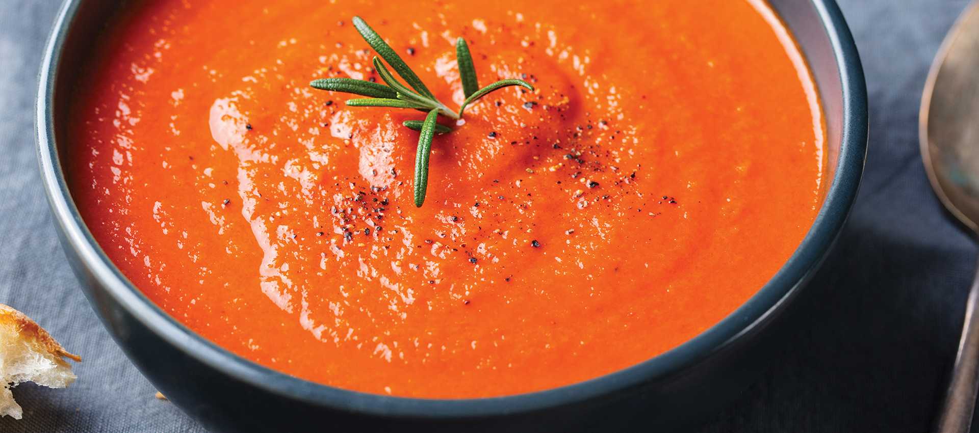 Tomato and basil soup made with sieved tomatoes