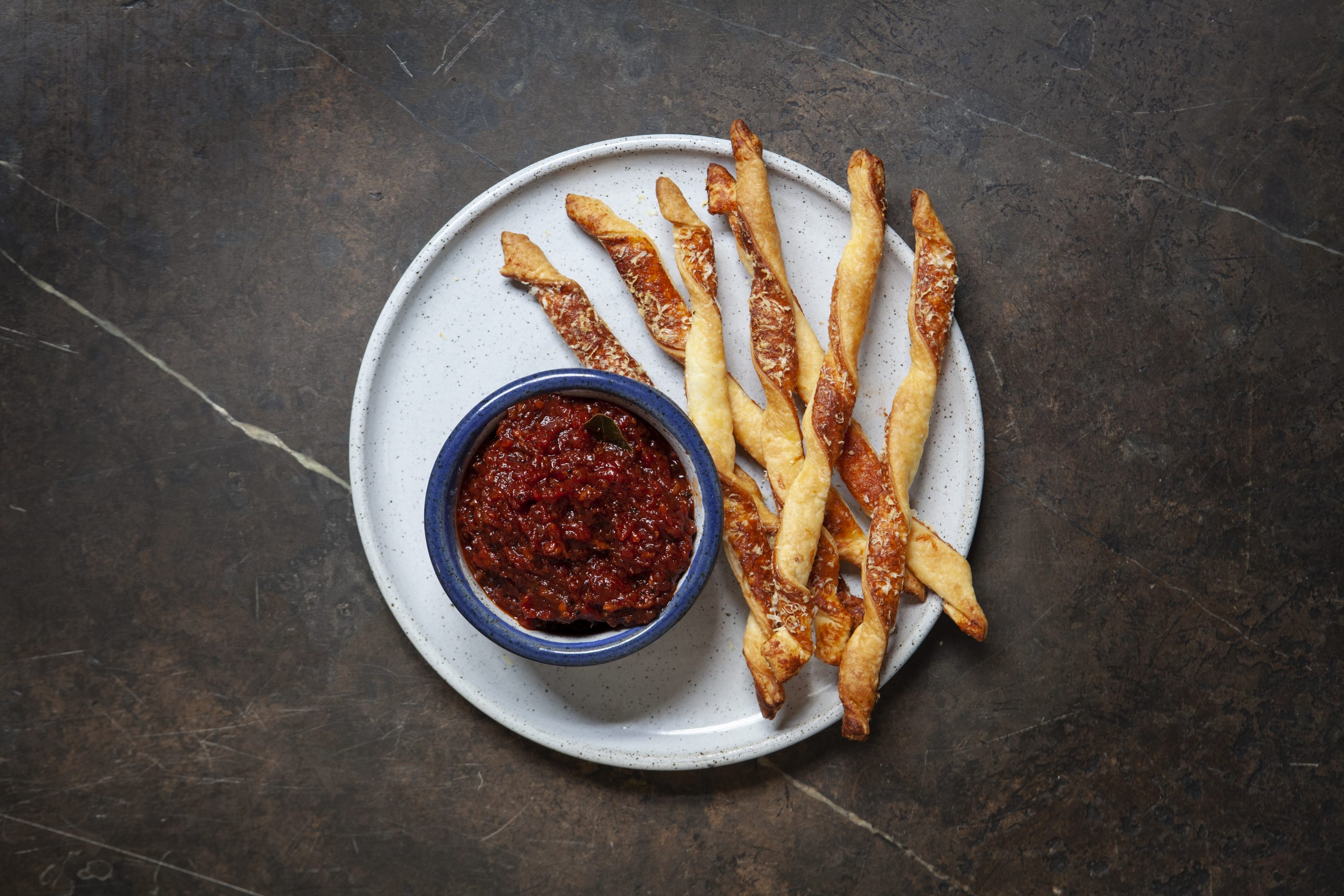 Tomato jam recipe with parmesan puff pastry sticks