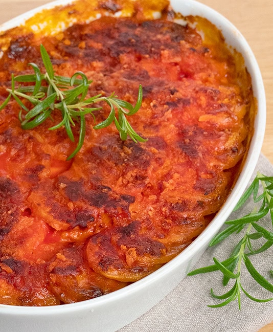 Tomato and cheese gratinated dauphinoise potatoes