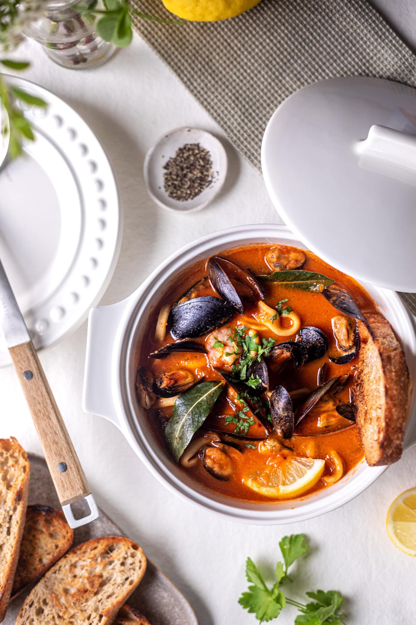 Tomato fish stew in rich tomato bisque