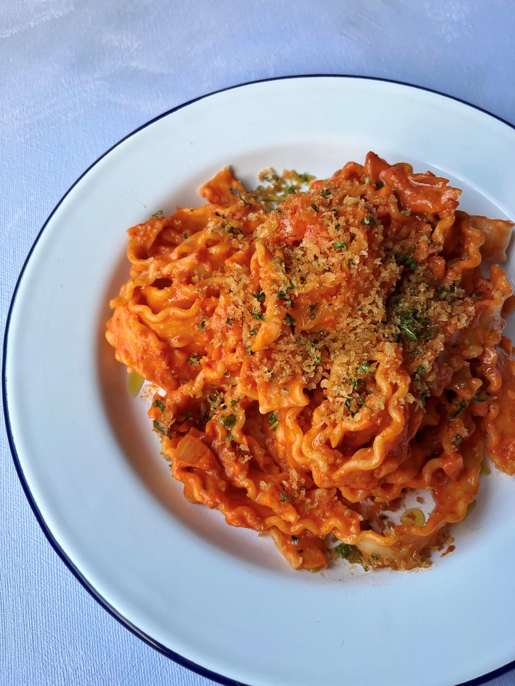 Nduja spaghetti with parsley breadcrumbs