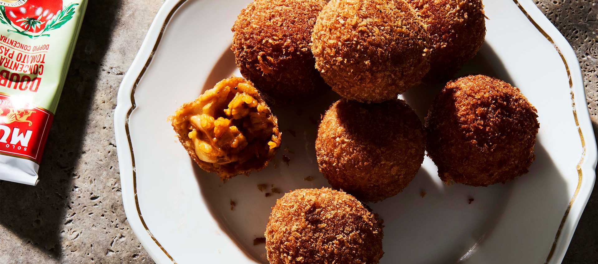 Arancini balls made with tomato paste