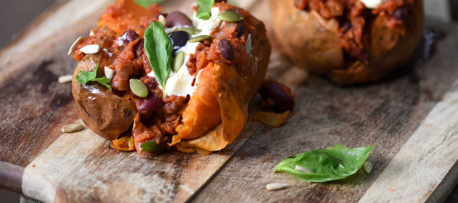 Sweet potato jackets with chilli beans