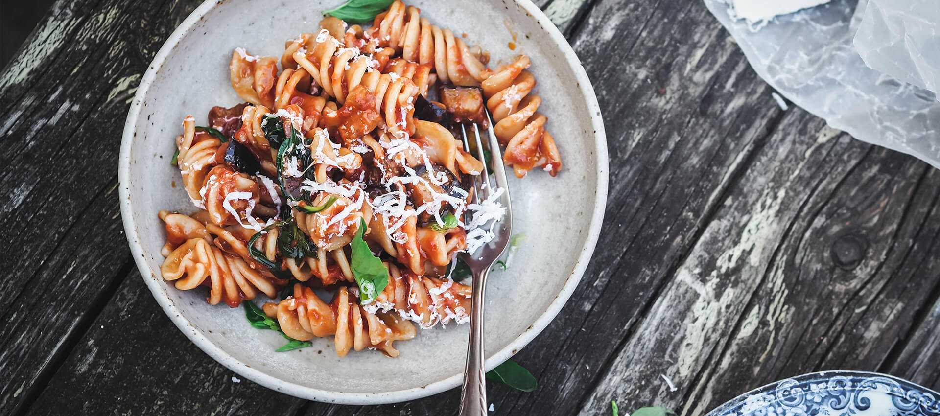 Pasta alla norma made with chopped tomatoes