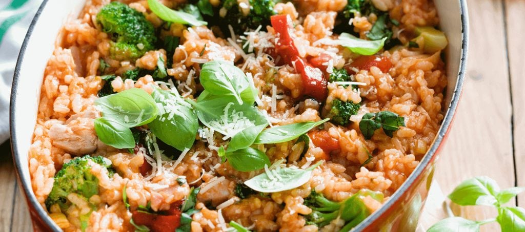 Broccoli risotto with oven baked chicken