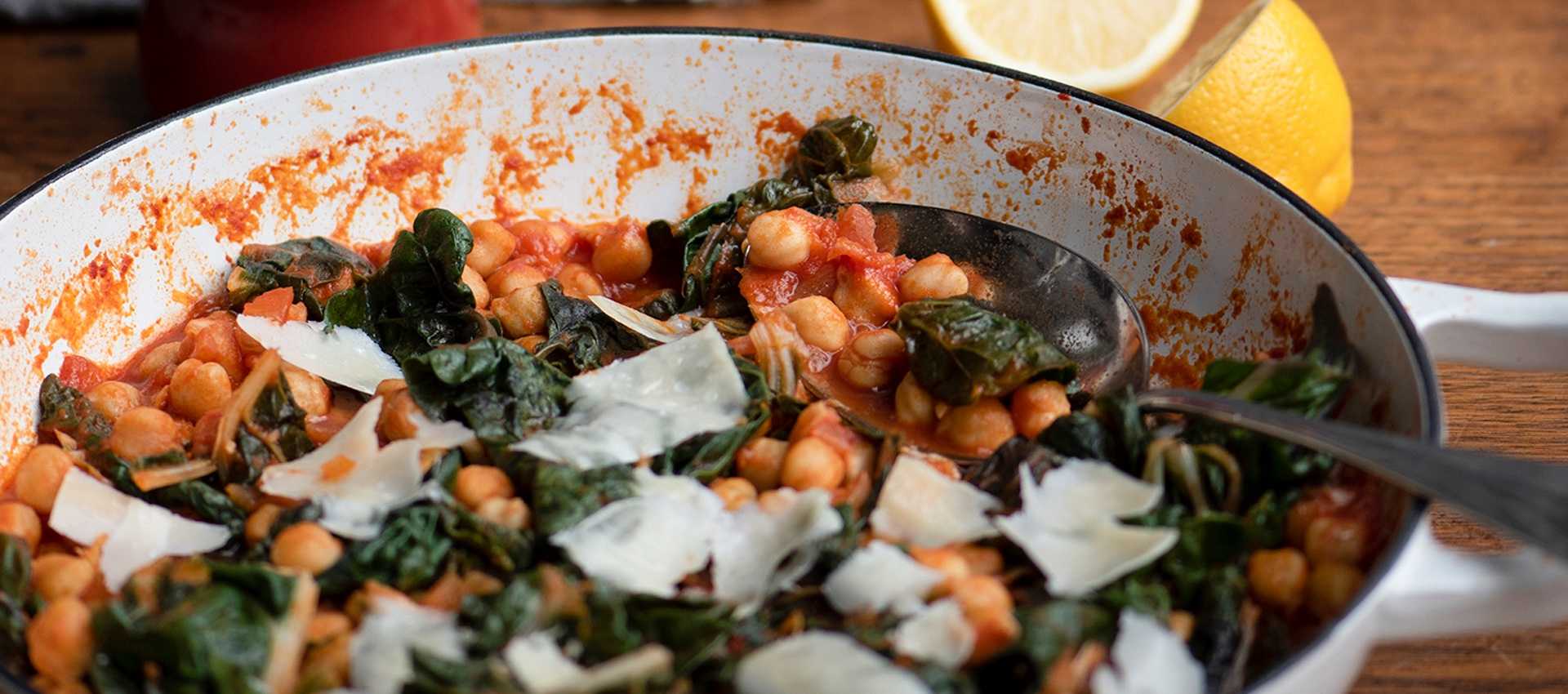 Braised chickpeas and wilted silverbeet